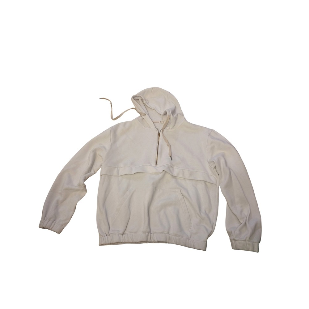 POL Clothing Womens Cream Half Zip Hoodie Sweatshirt Small Ivory Casual Top